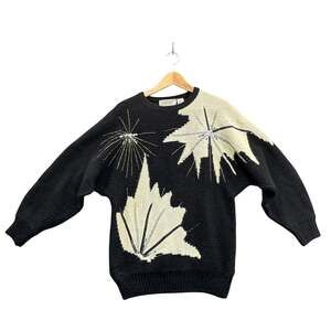 Maurada Vintage Black Silver White Starburst Tunic Sleeve Sweater Women Medium